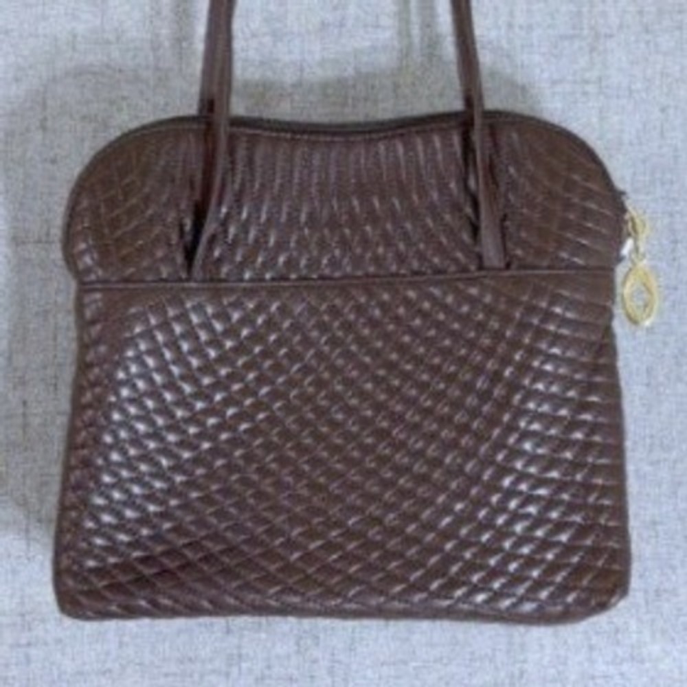 Bally Vintage Brown Quilted Leather Shoulder Bag Gold Hardware Made in Italy